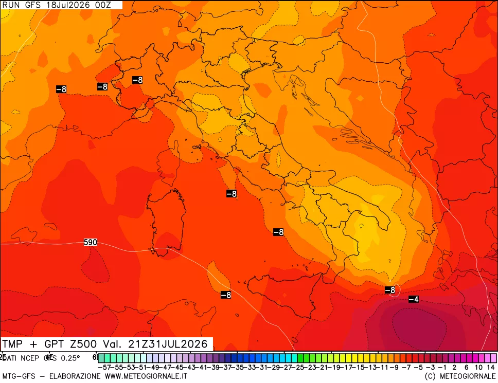 mappa 500 hPa Temp + GPT