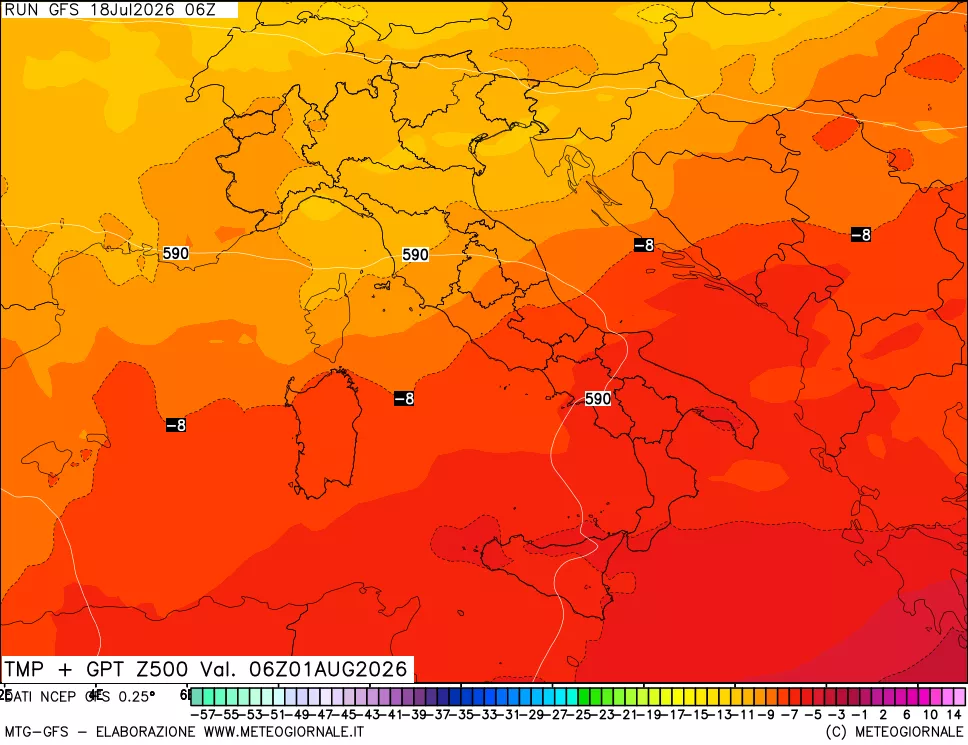 mappa 500 hPa Temp + GPT