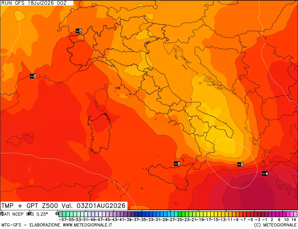 mappa 500 hPa Temp + GPT