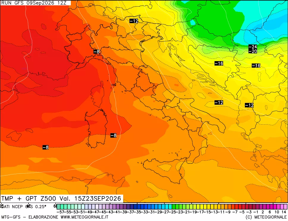 mappa 500 hPa Temp + GPT