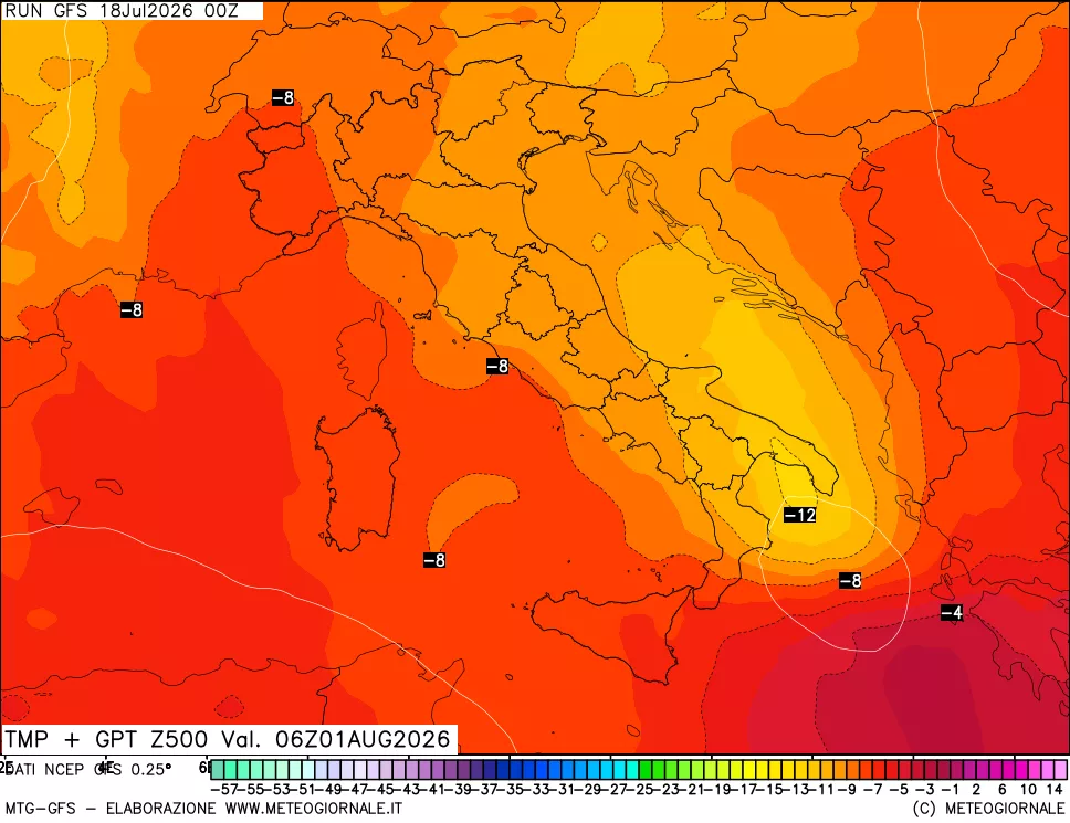 mappa 500 hPa Temp + GPT