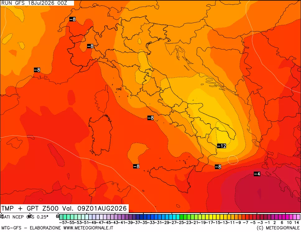 mappa 500 hPa Temp + GPT