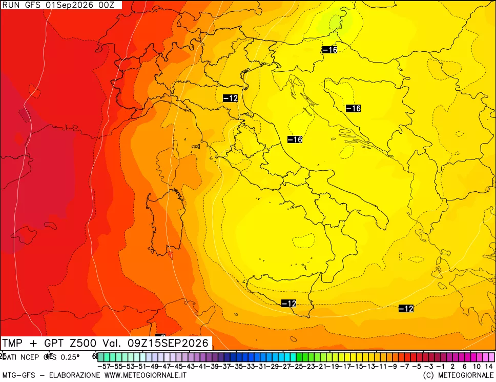 mappa 500 hPa Temp + GPT