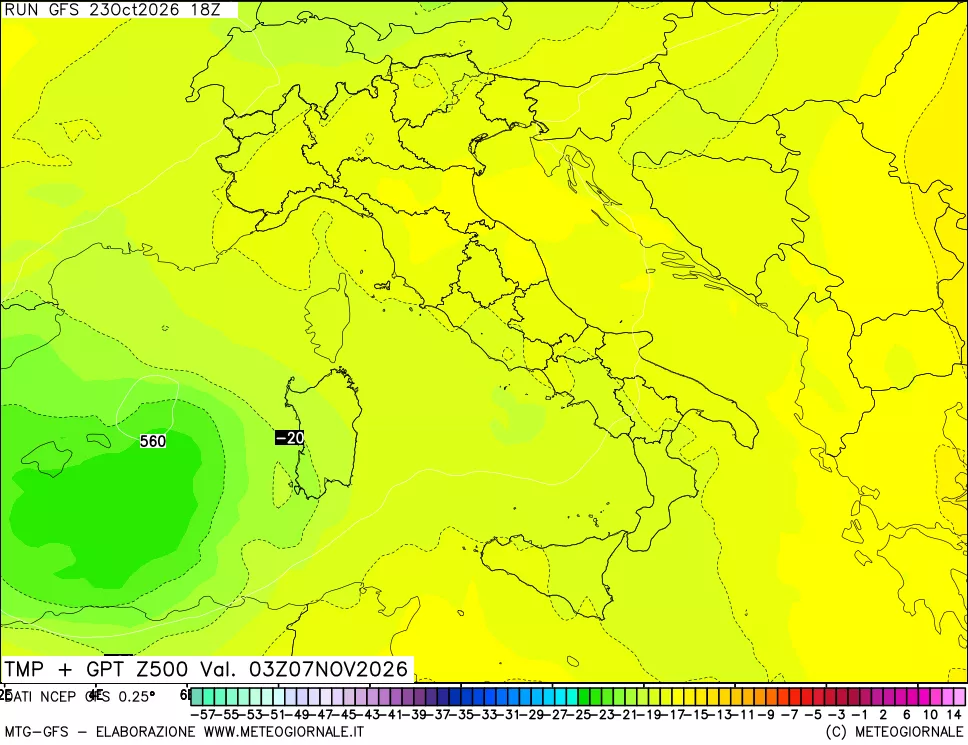 mappa 500 hPa Temp + GPT