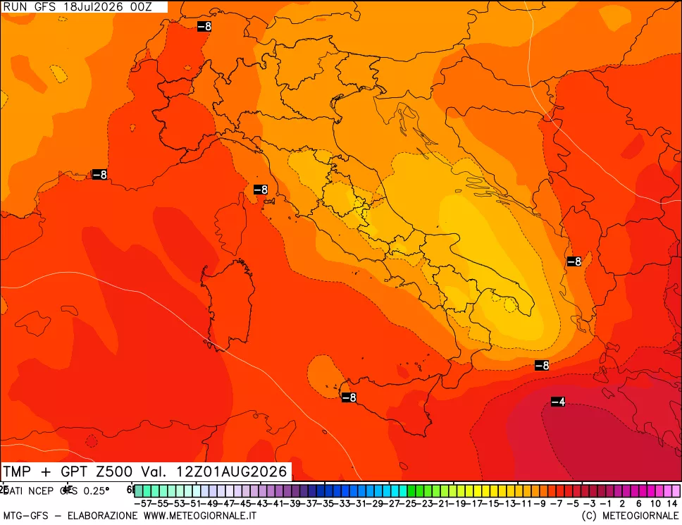 mappa 500 hPa Temp + GPT