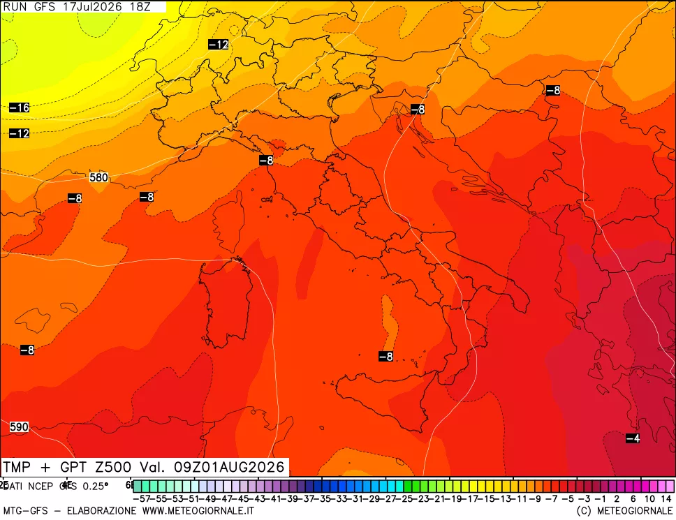 mappa 500 hPa Temp + GPT