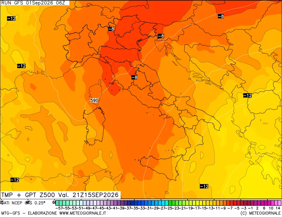 mappa 500 hPa Temp + GPT
