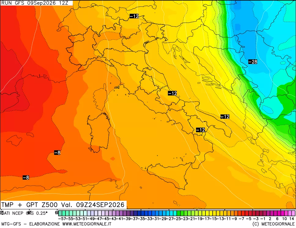 mappa 500 hPa Temp + GPT
