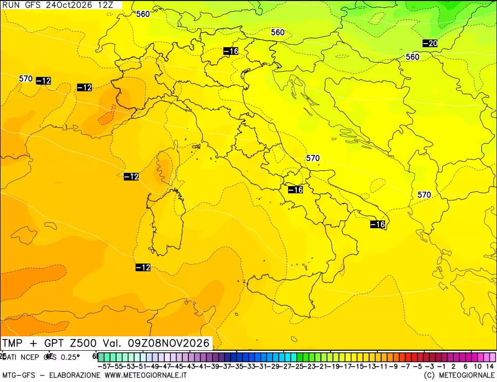 mappa 500 hPa Temp + GPT