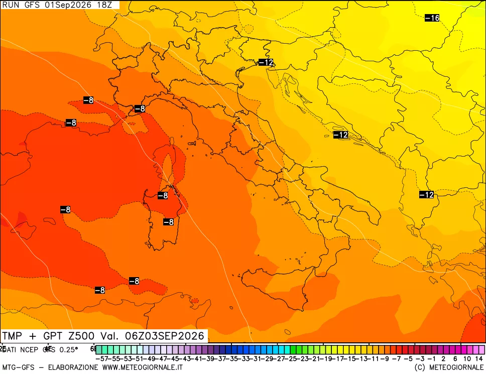 mappa 500 hPa Temp + GPT