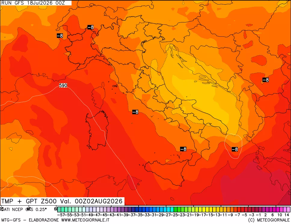 mappa 500 hPa Temp + GPT