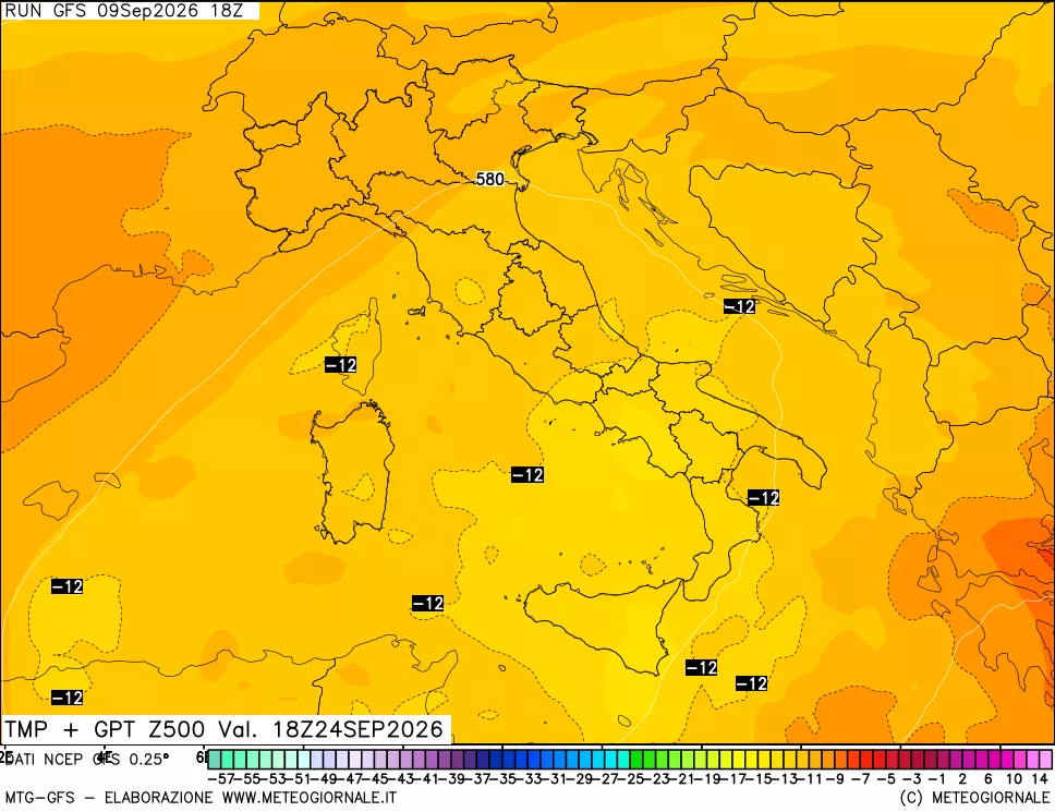 mappa 500 hPa Temp + GPT