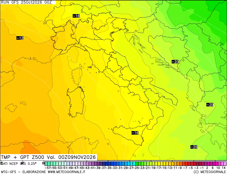 mappa 500 hPa Temp + GPT