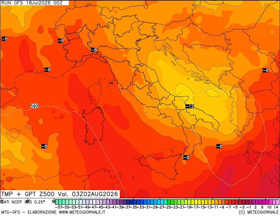 mappa 500 hPa Temp + GPT