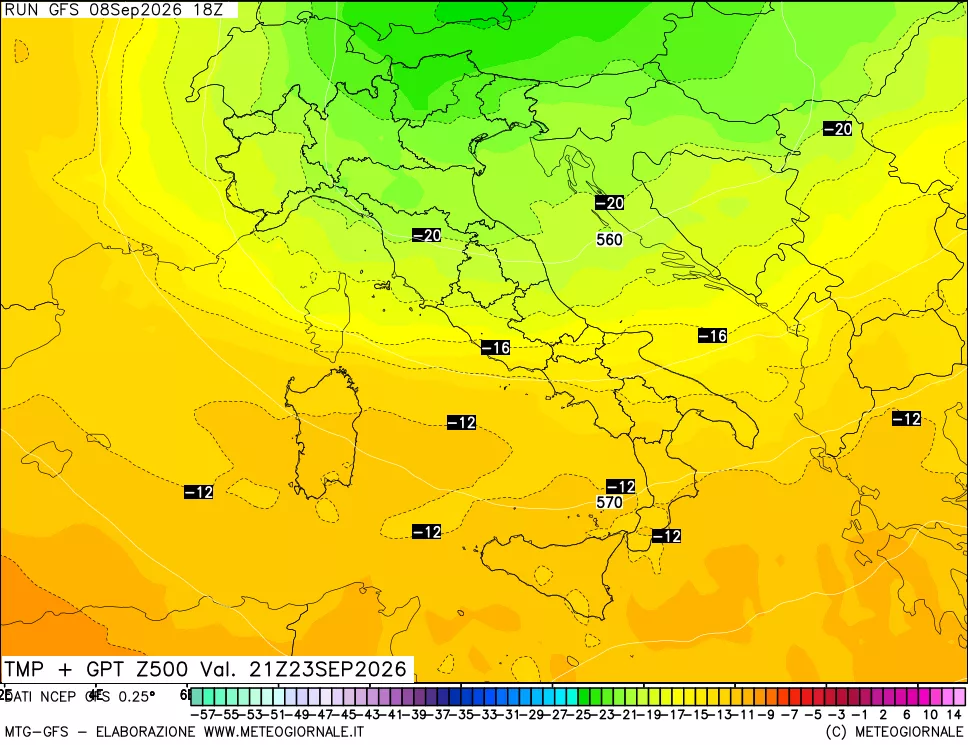 mappa 500 hPa Temp + GPT