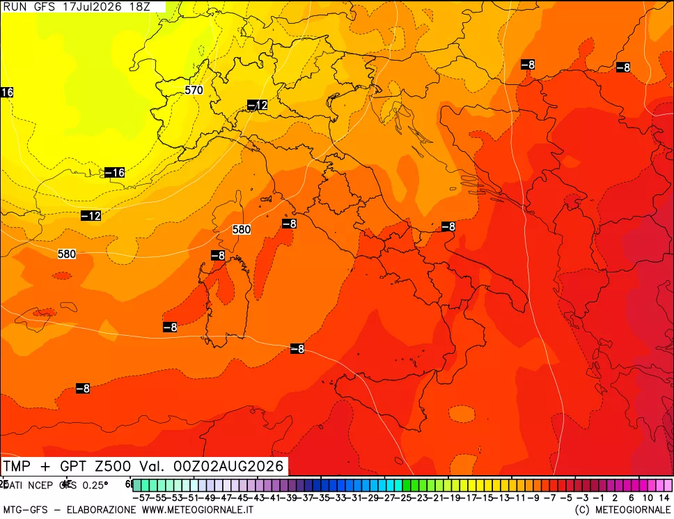 mappa 500 hPa Temp + GPT