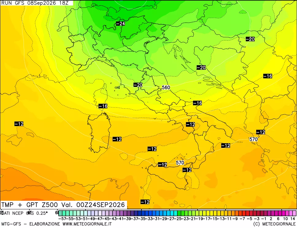 mappa 500 hPa Temp + GPT
