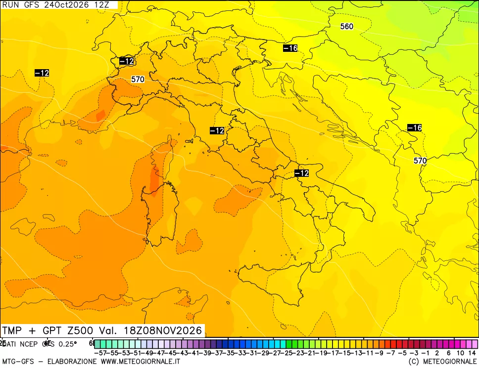 mappa 500 hPa Temp + GPT