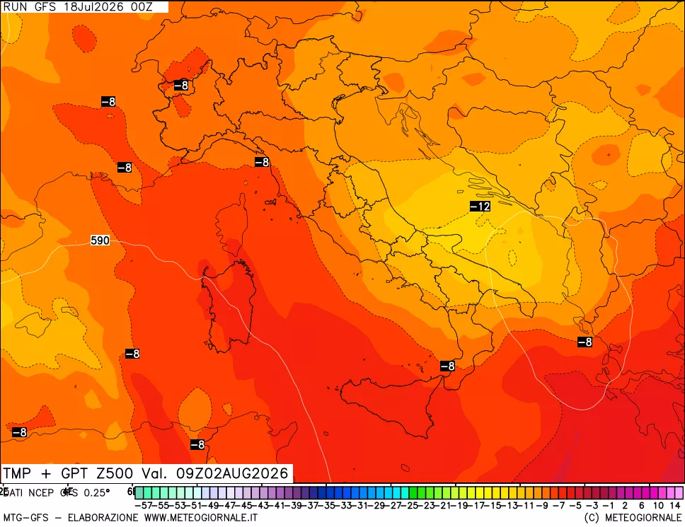 mappa 500 hPa Temp + GPT