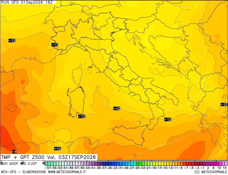 mappa 500 hPa Temp + GPT