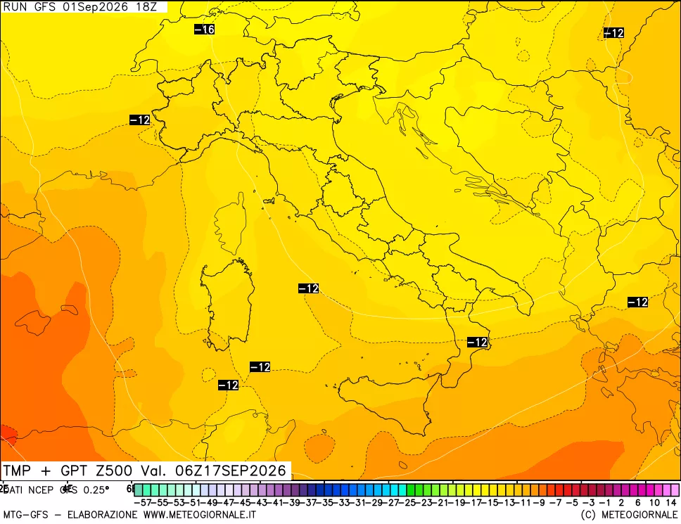 mappa 500 hPa Temp + GPT