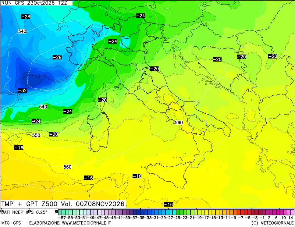 mappa 500 hPa Temp + GPT