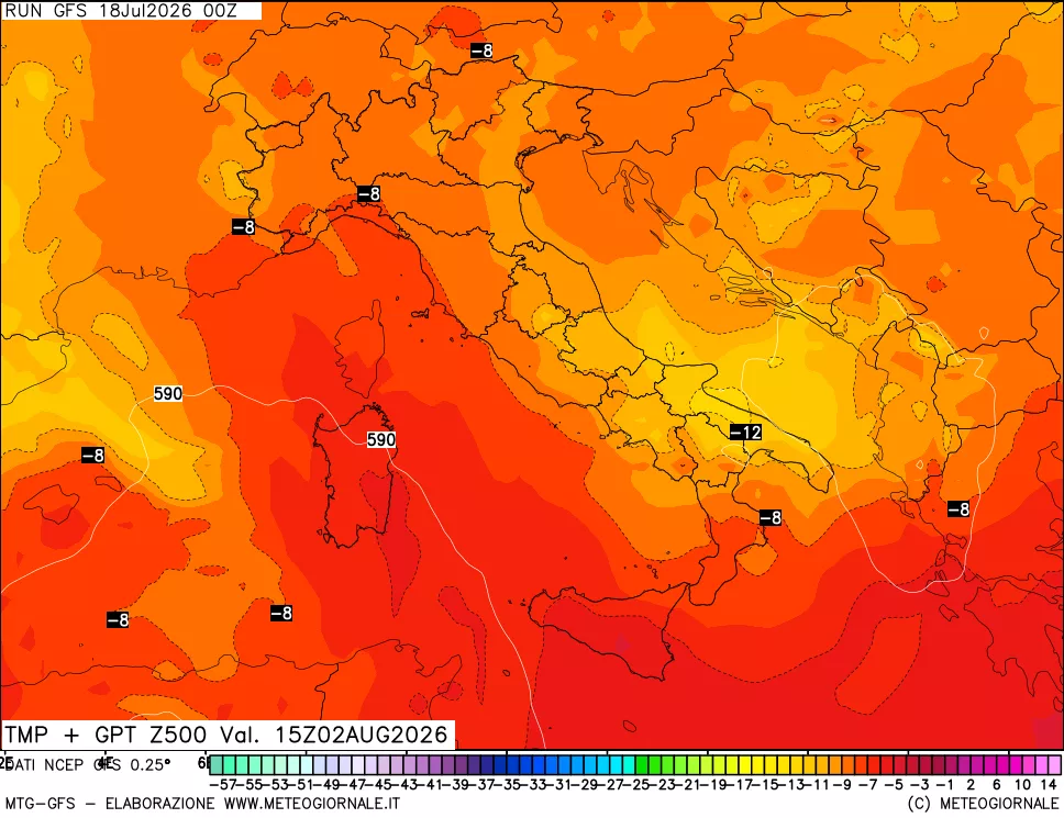 mappa 500 hPa Temp + GPT