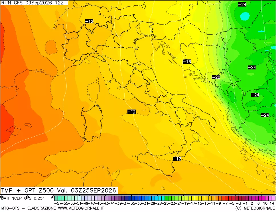 mappa 500 hPa Temp + GPT