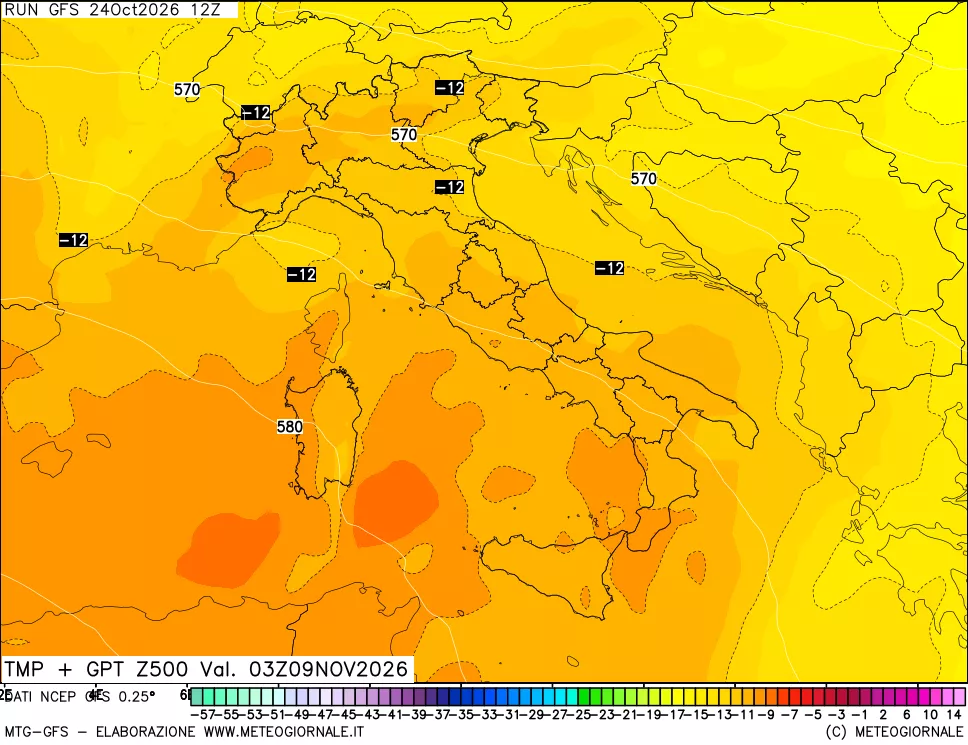 mappa 500 hPa Temp + GPT