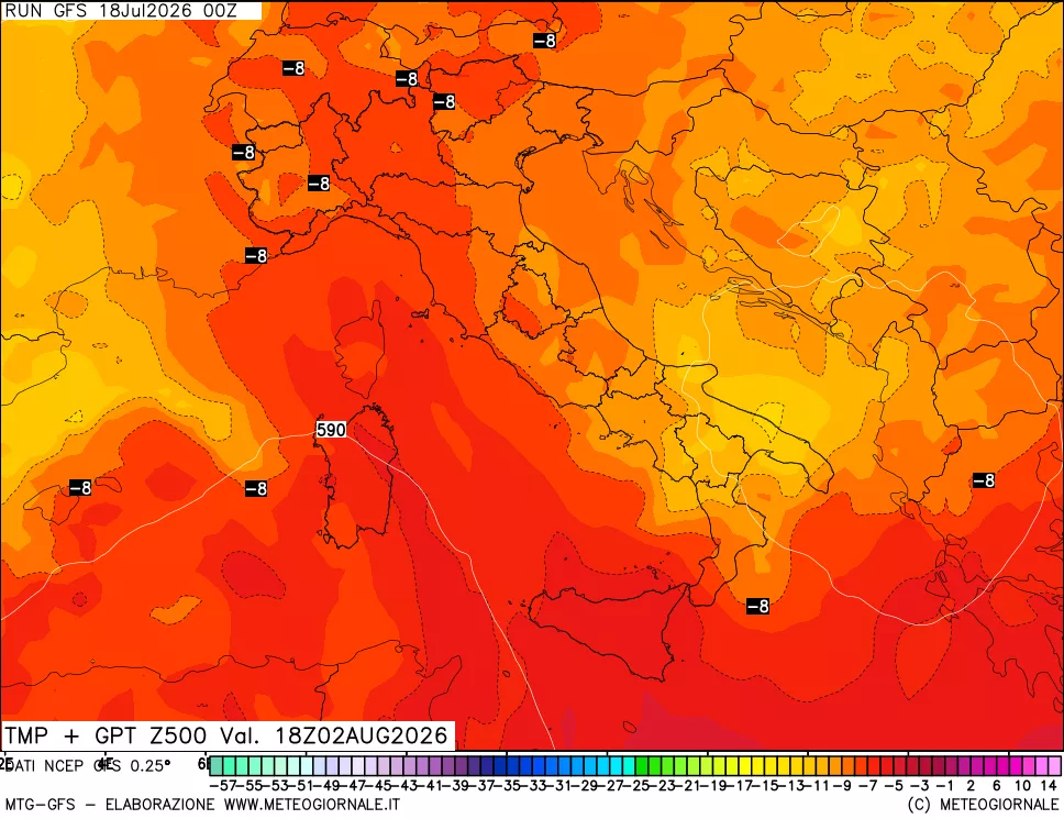 mappa 500 hPa Temp + GPT