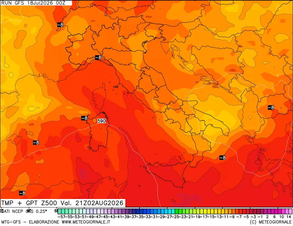 mappa 500 hPa Temp + GPT