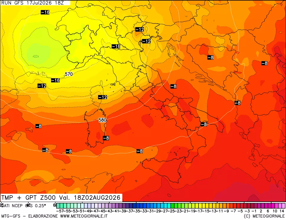 mappa 500 hPa Temp + GPT