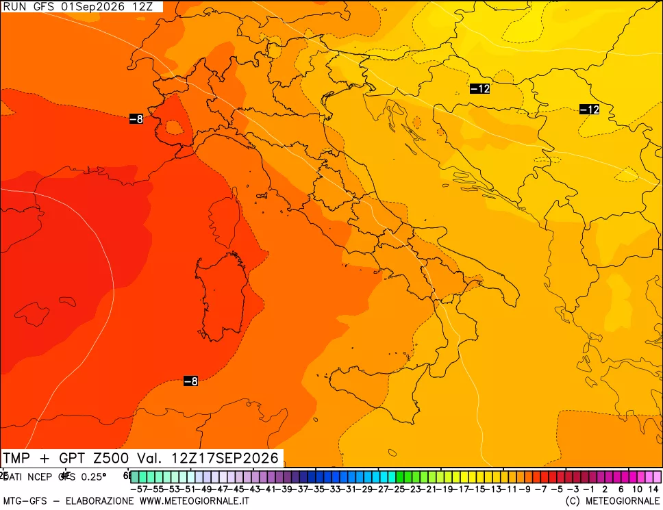 mappa 500 hPa Temp + GPT