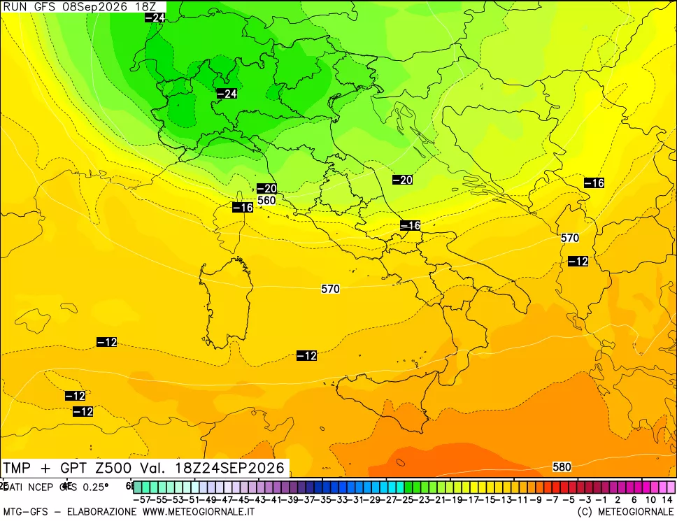 mappa 500 hPa Temp + GPT