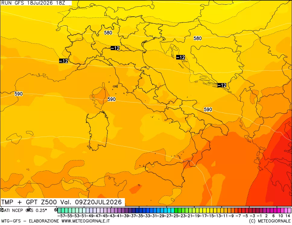 mappa 500 hPa Temp + GPT