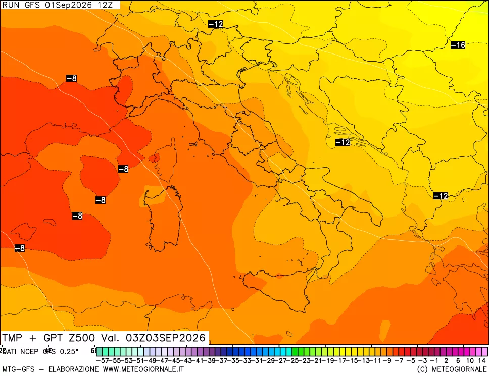 mappa 500 hPa Temp + GPT