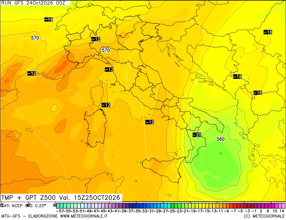 mappa 500 hPa Temp + GPT