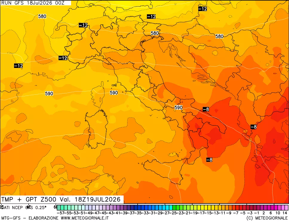 mappa 500 hPa Temp + GPT