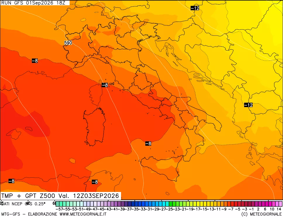 mappa 500 hPa Temp + GPT
