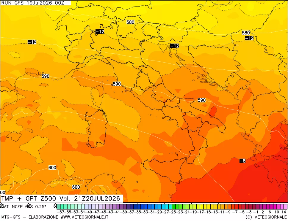 mappa 500 hPa Temp + GPT