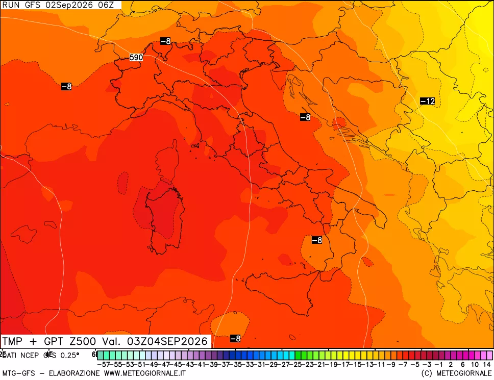 mappa 500 hPa Temp + GPT