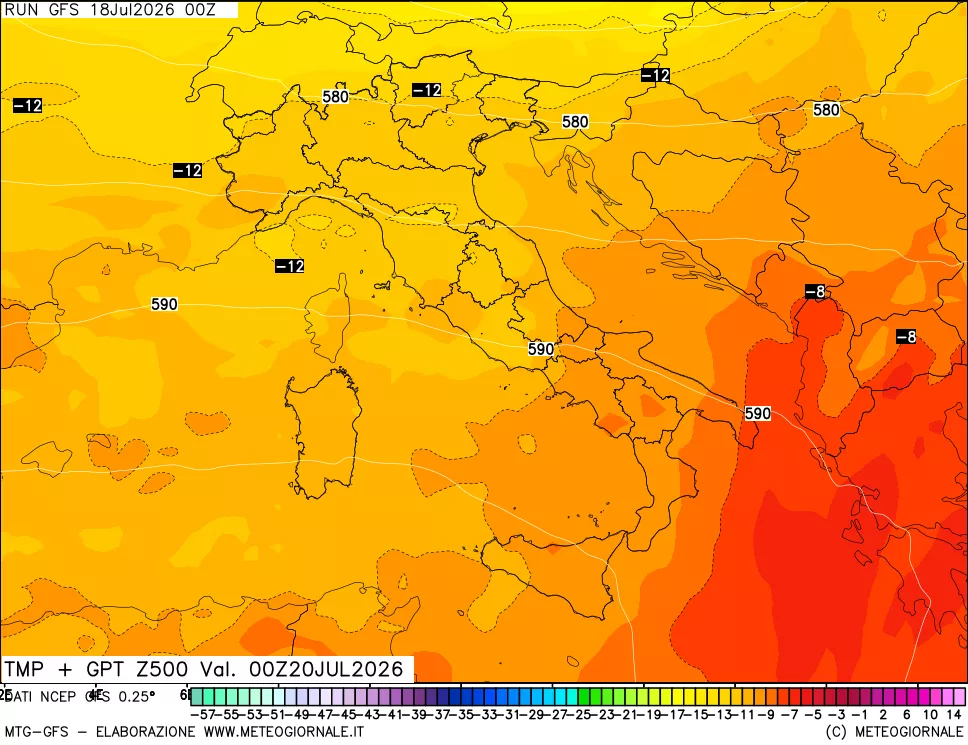 mappa 500 hPa Temp + GPT