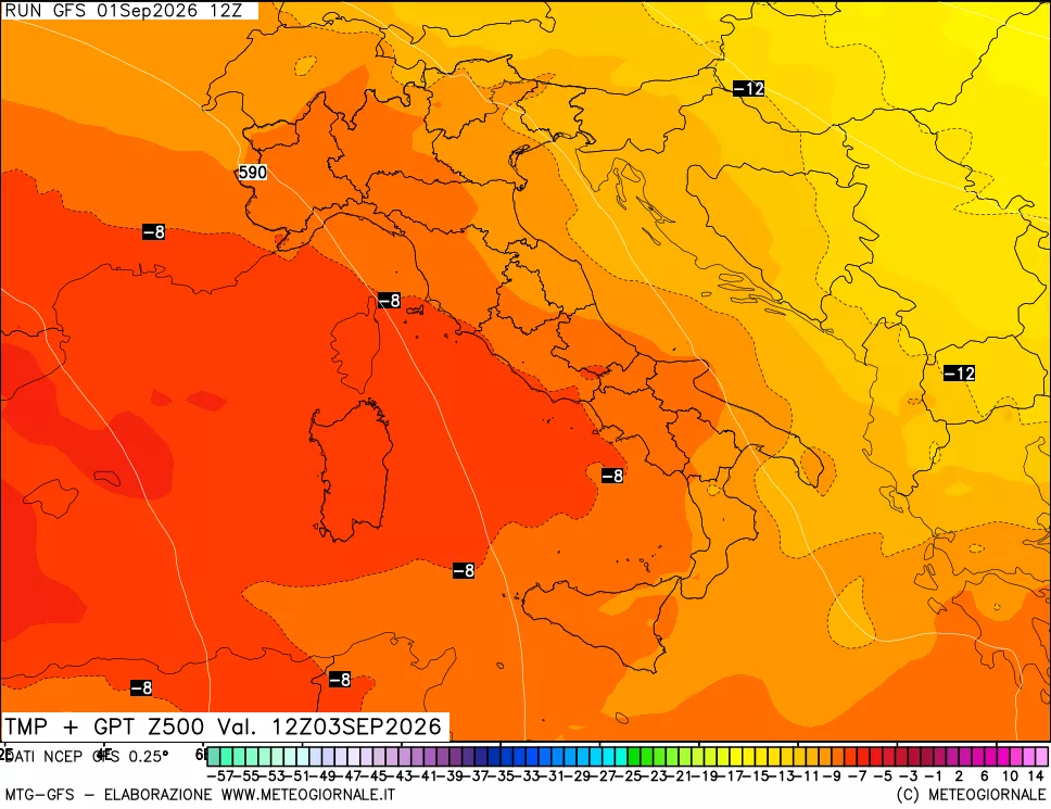 mappa 500 hPa Temp + GPT