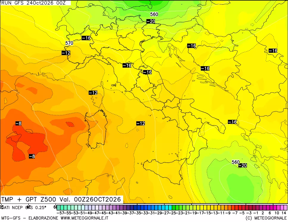 mappa 500 hPa Temp + GPT