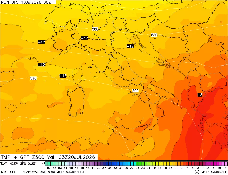 mappa 500 hPa Temp + GPT