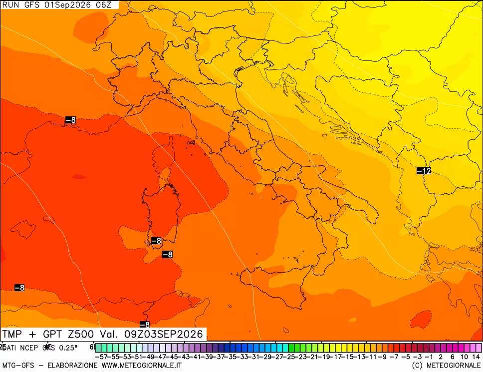 mappa 500 hPa Temp + GPT
