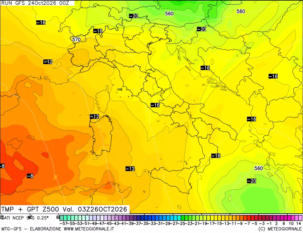 mappa 500 hPa Temp + GPT
