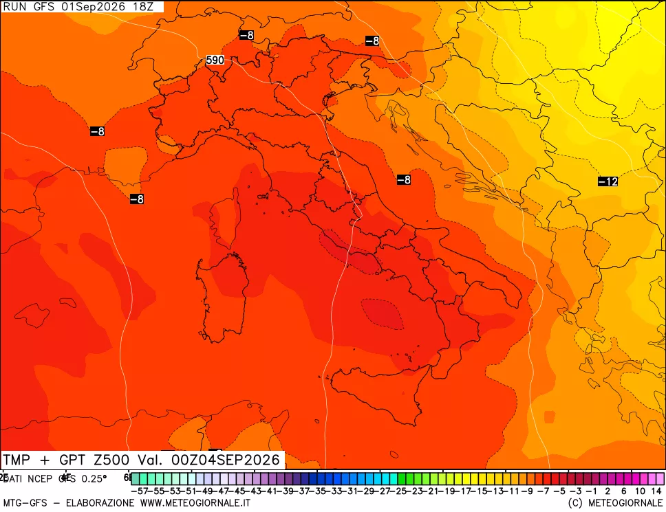 mappa 500 hPa Temp + GPT