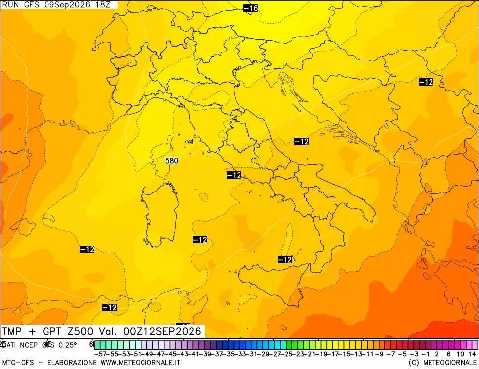 mappa 500 hPa Temp + GPT