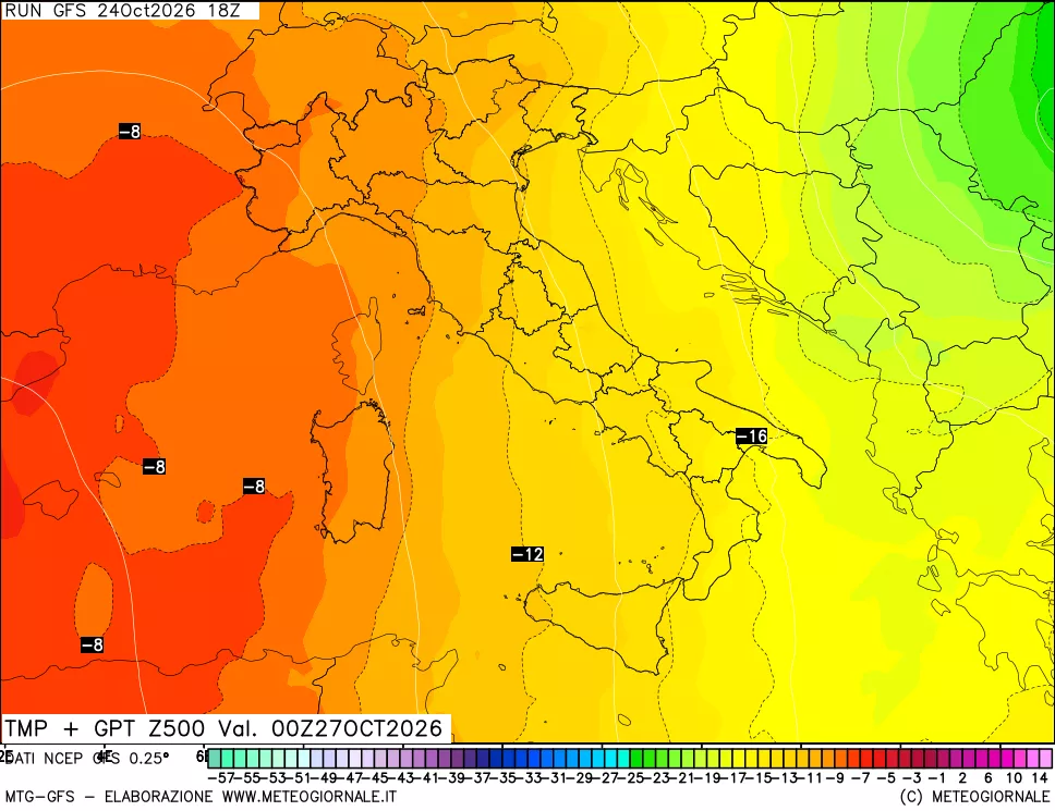 mappa 500 hPa Temp + GPT